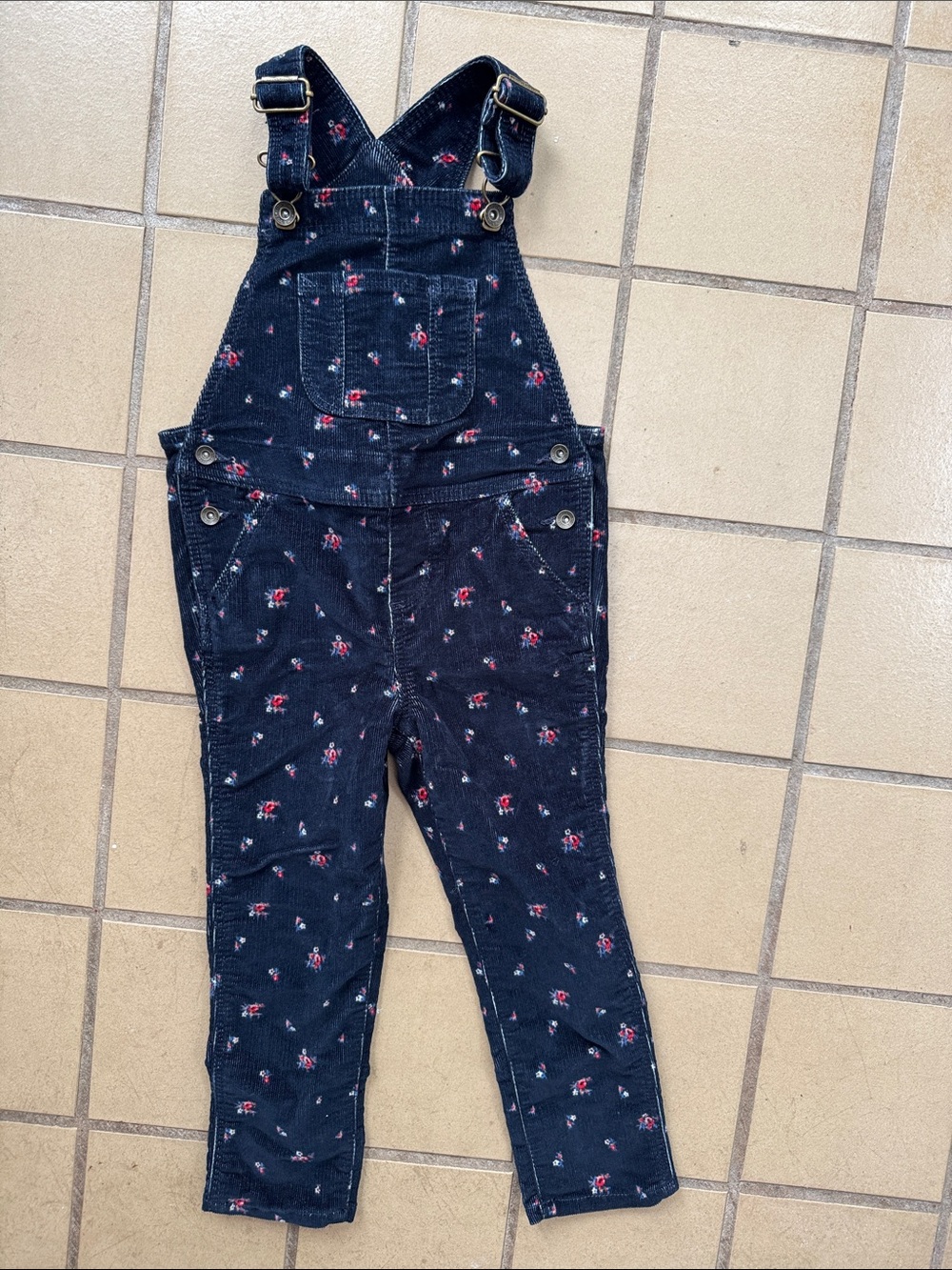 BabyGap Navy Corduroy Overalls Floral Print - red, white and blue 4 toddler